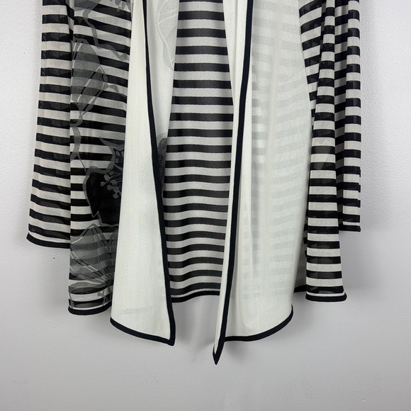 Joseph Ribkoff Floral Detailed Black and White Sheer Striped Cardigan Size 12 - Picture 8 of 10